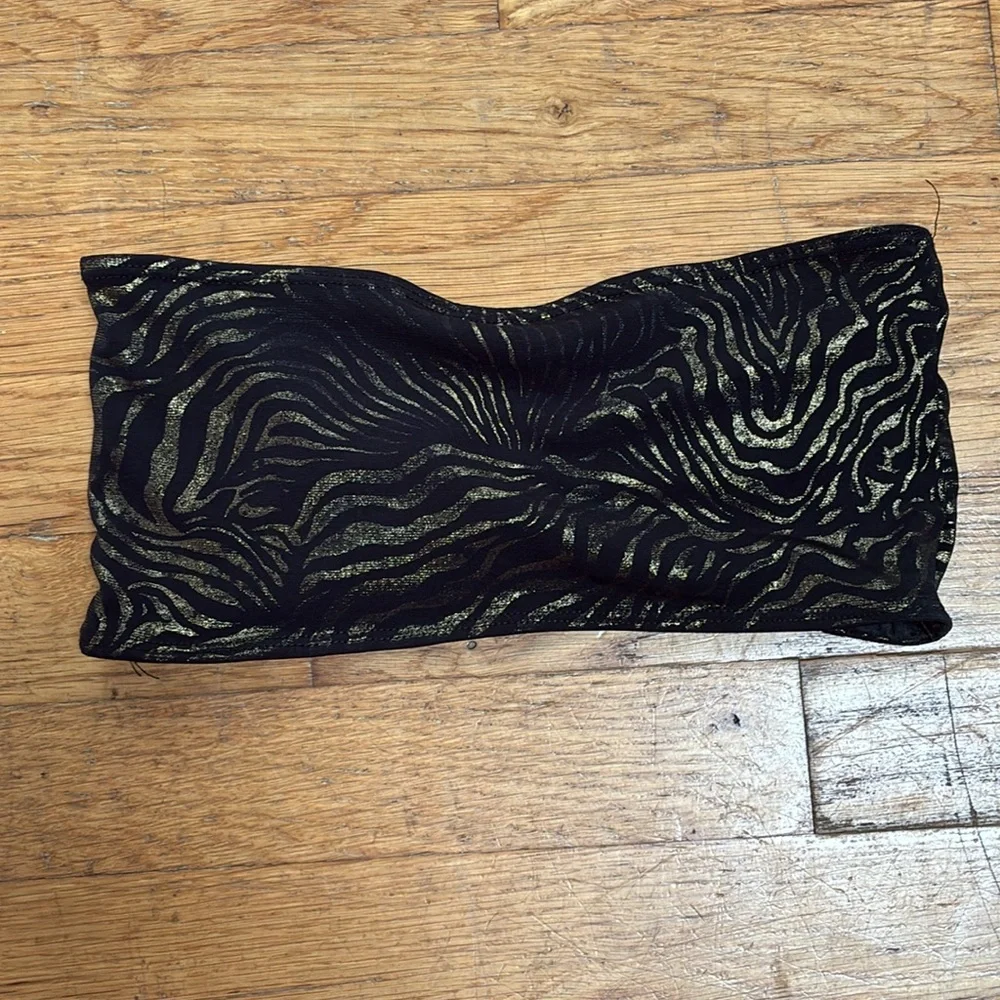 Anemone Black & Gold Zebra Animal Print Bikini Strapless Tube Top